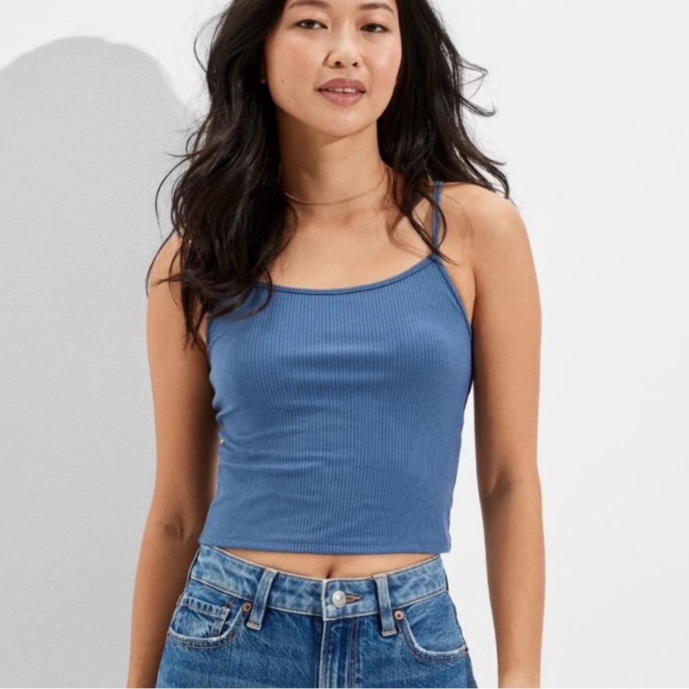 American Eagle Blue Ribbed Tank Top